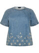 Denim blouse met korte mouwen en broderie anglaise, Blauw, Packshot image number 0