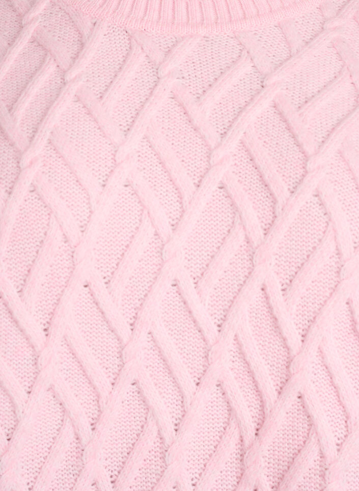 Gebreide blouse met kabelpatroon en ronde hals, Roze, Packshot image number 2