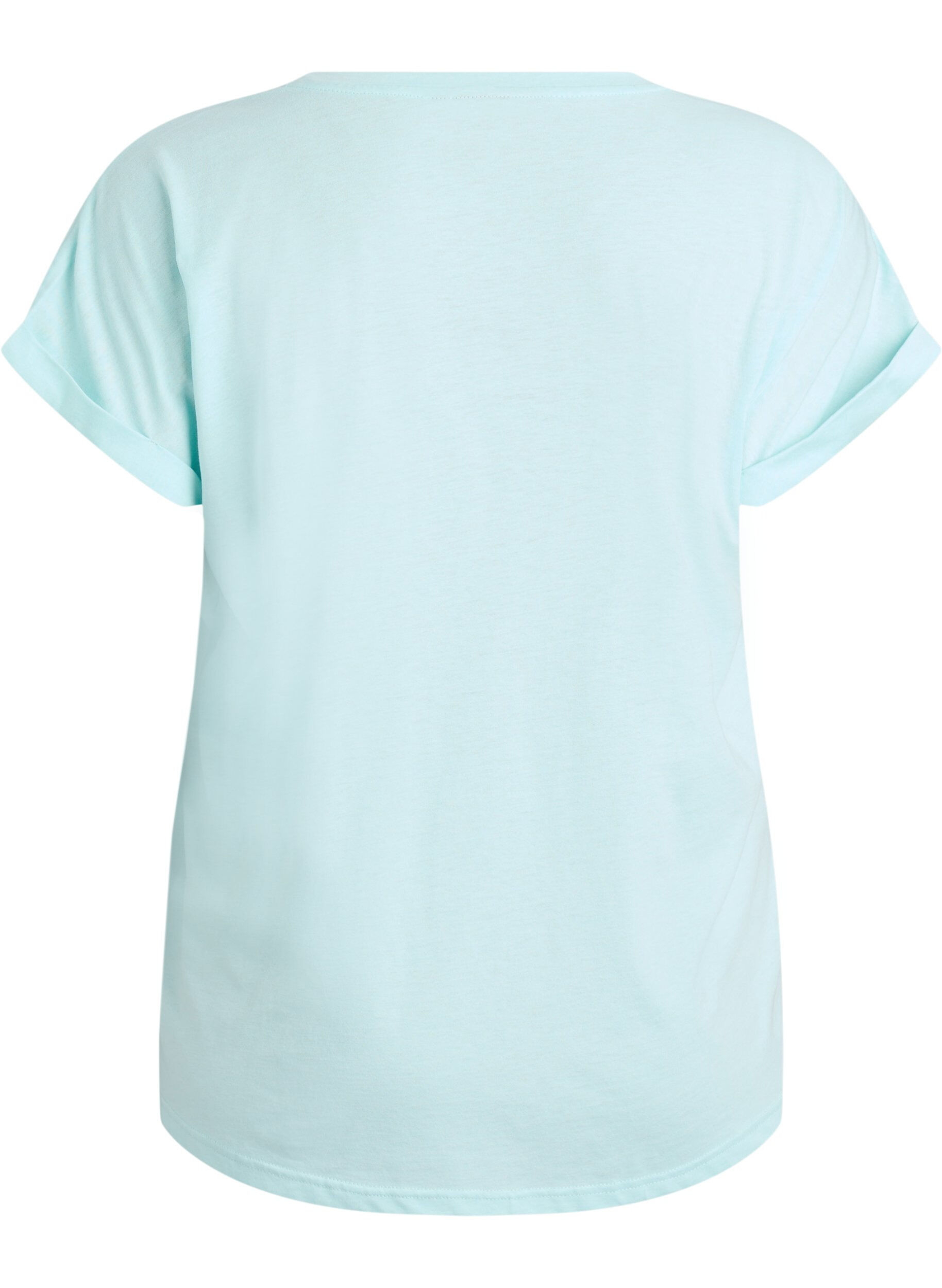 Zizzi T-shirt &agrave; manches courtes en coton m&eacute;lang&eacute;, Turquoise, Packshot image number 1