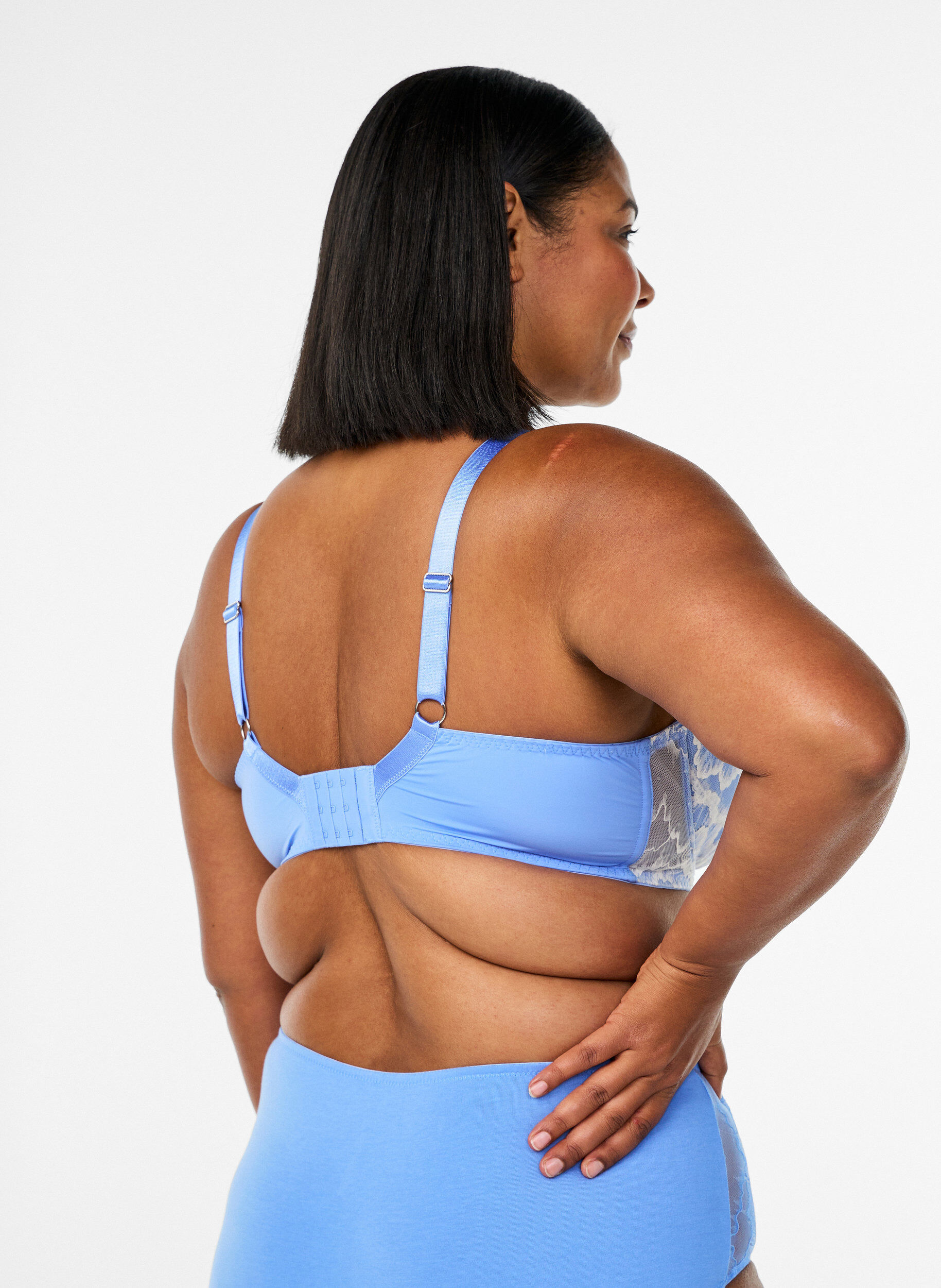 ZizziGewatteerde BH met kant en mesh, Blauw, Model image number 2