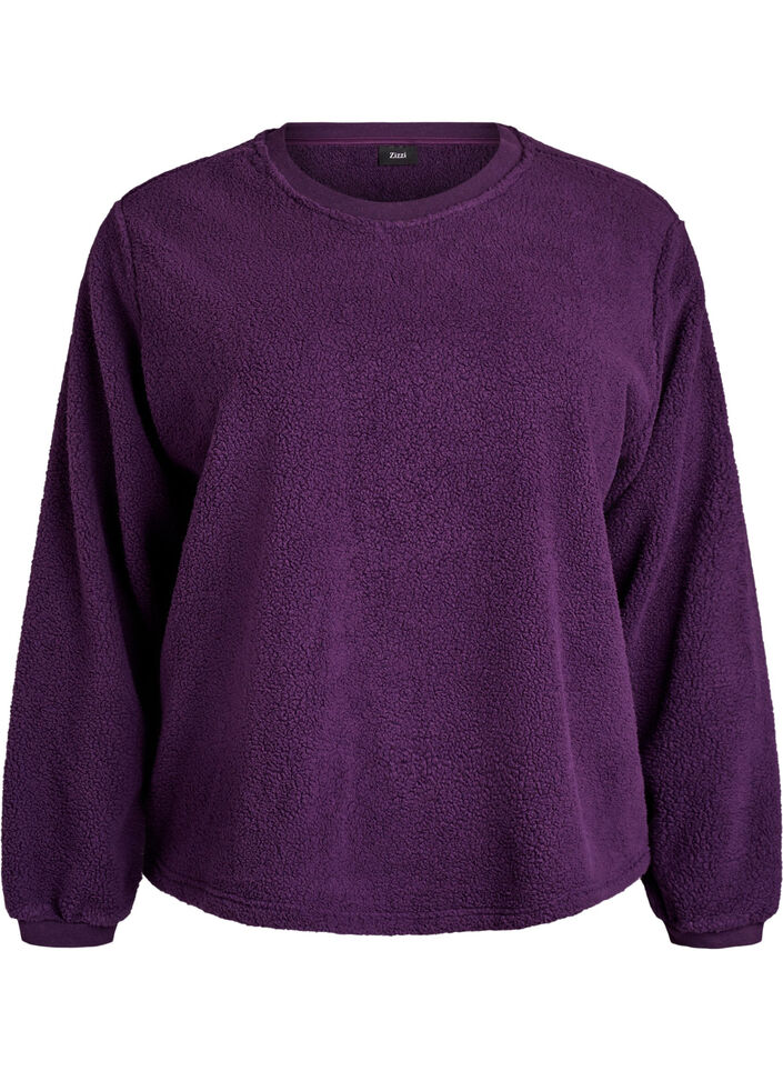Zachte teddyfleece trui, Paars, Packshot image number 0