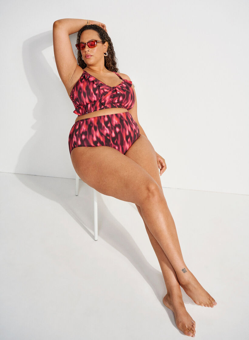 Bikinibroekje met print en hoge taille, Rood, Image image number 0