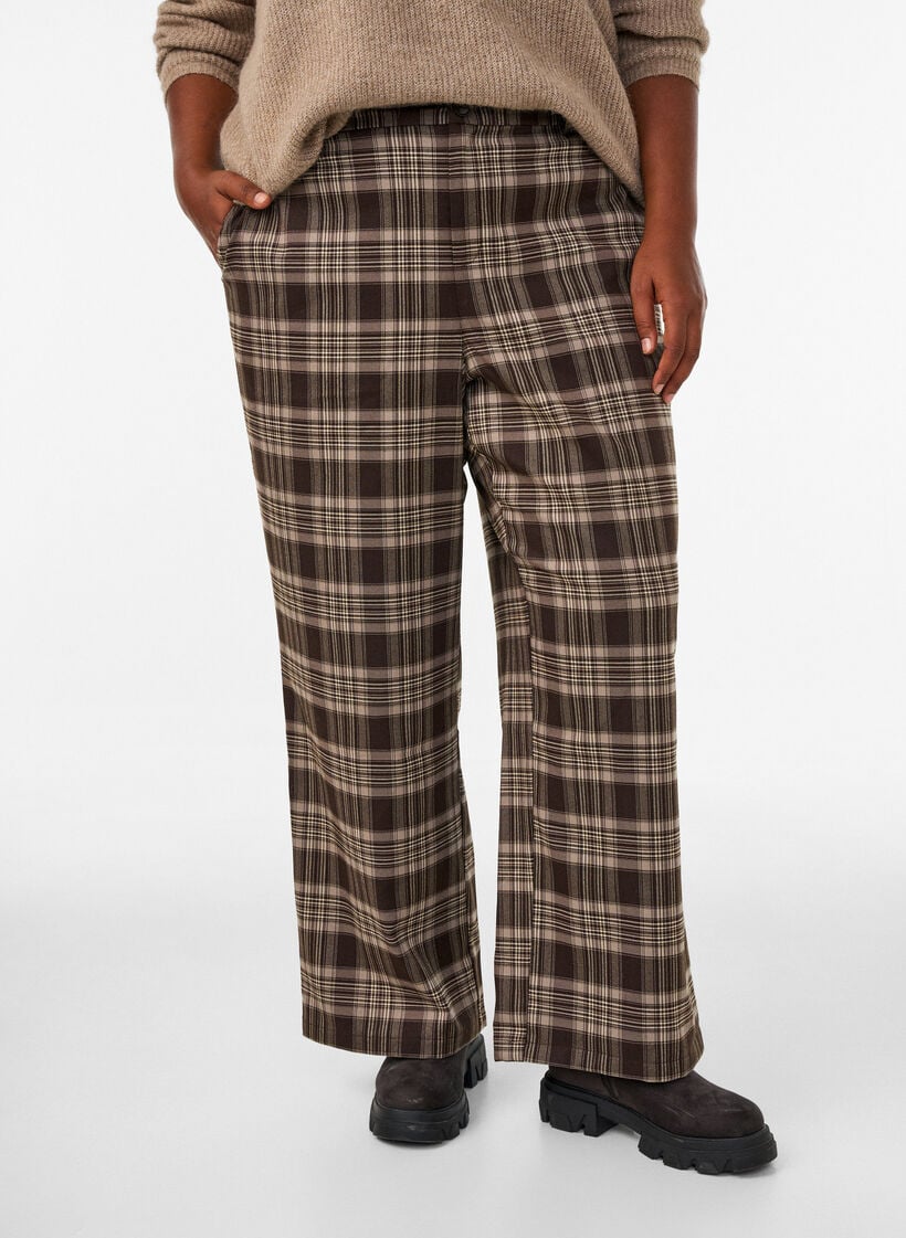 Gecrochte broek met wijde pijpen, Bruin, Model image number 2