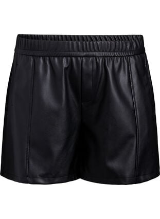 ZizziLosse imitatieleer shorts met elastische tailleband, Black, Packshot image number 0