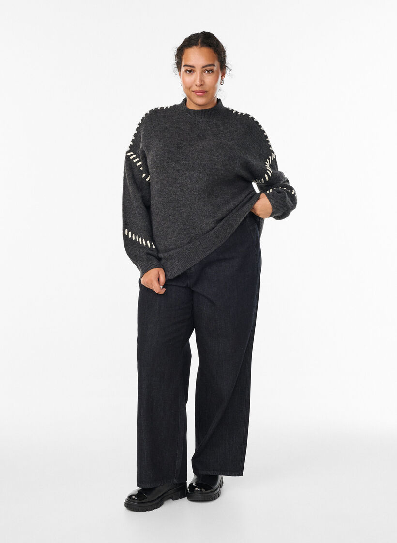 Jumper met decoratieve stiksels, Grijs, Model image number 1
