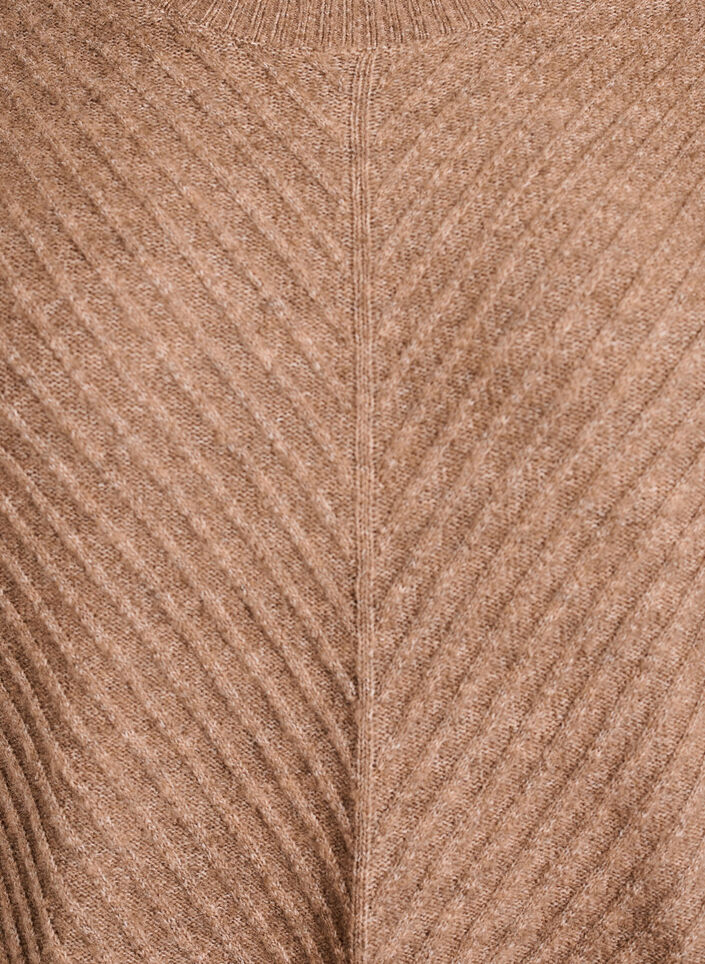 Korte gebreide jurk met een V-vormig textuurpatroon, Bruin, Packshot image number 2