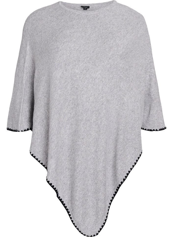 Fijngebreide poncho, Light Grey Melange, Packshot