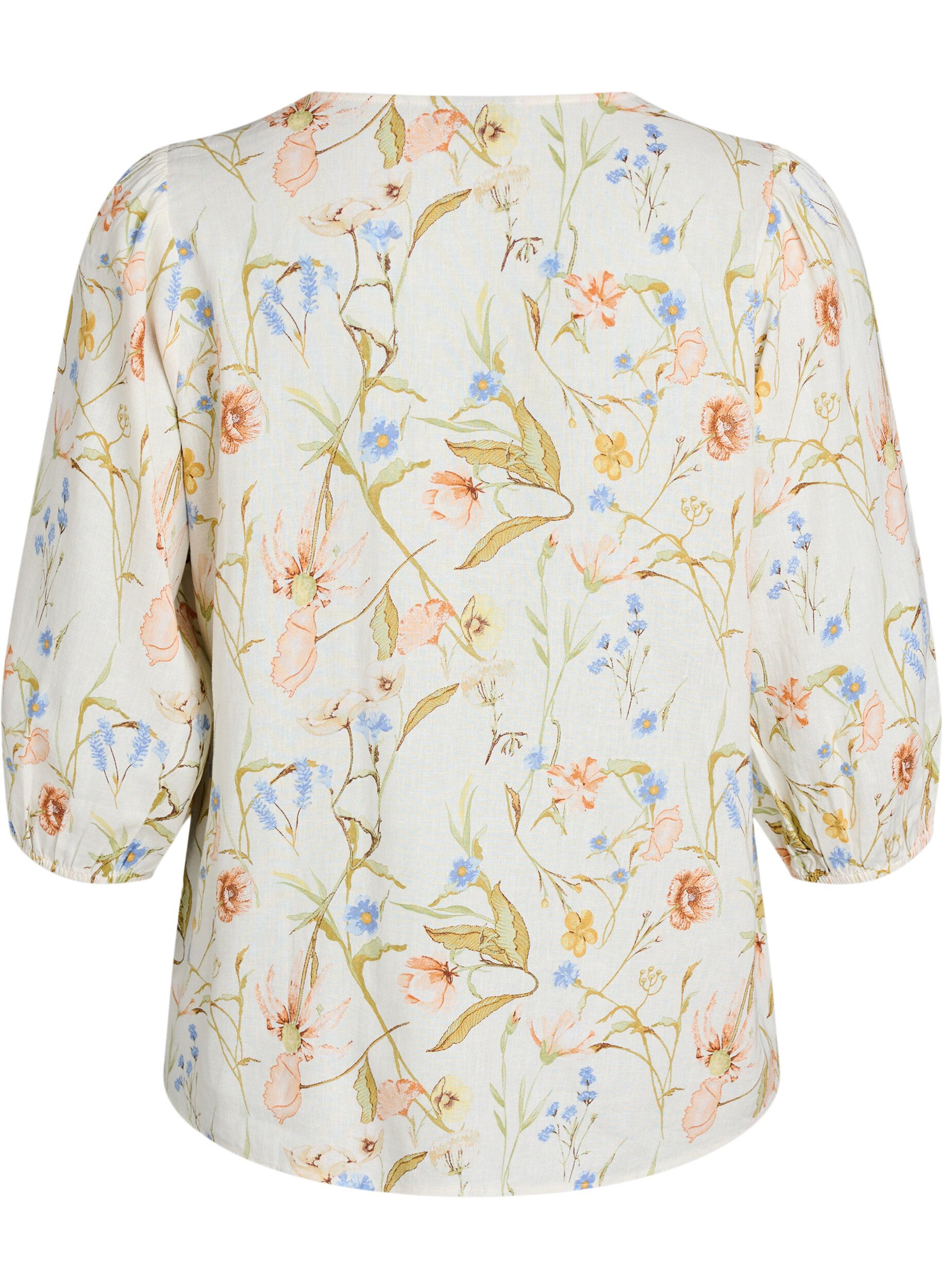 ZizziShirtblouse in linnen en viscose met 3/4-mouwen, Vanille, Packshot image number 1