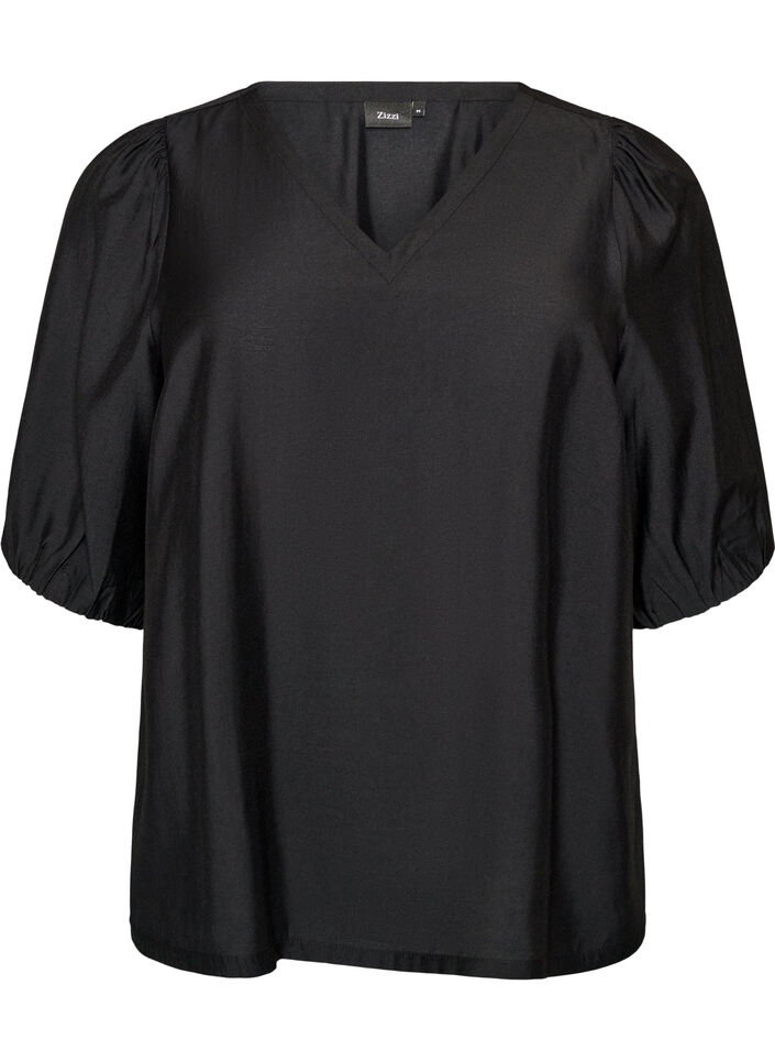 Viscose blouse met V-hals, Zwart, Packshot image number 0