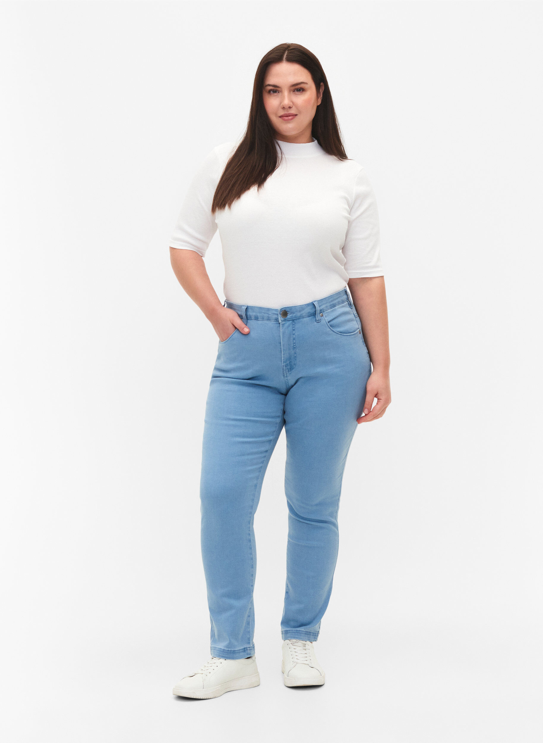 Slim fit Emily jeans met normale taille, Blauw, Model