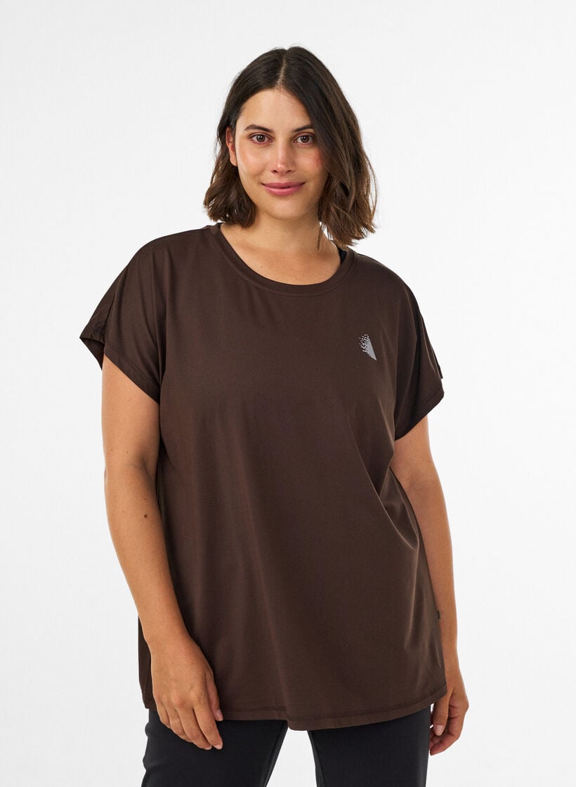 Effen gekleurd trainingsshirt, Bruin, Model image number 0