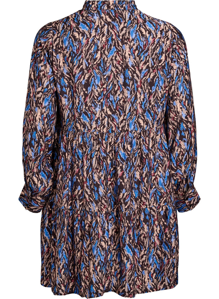 A-lijn jurk met rucheskraag, Blauw, Packshot image number 1