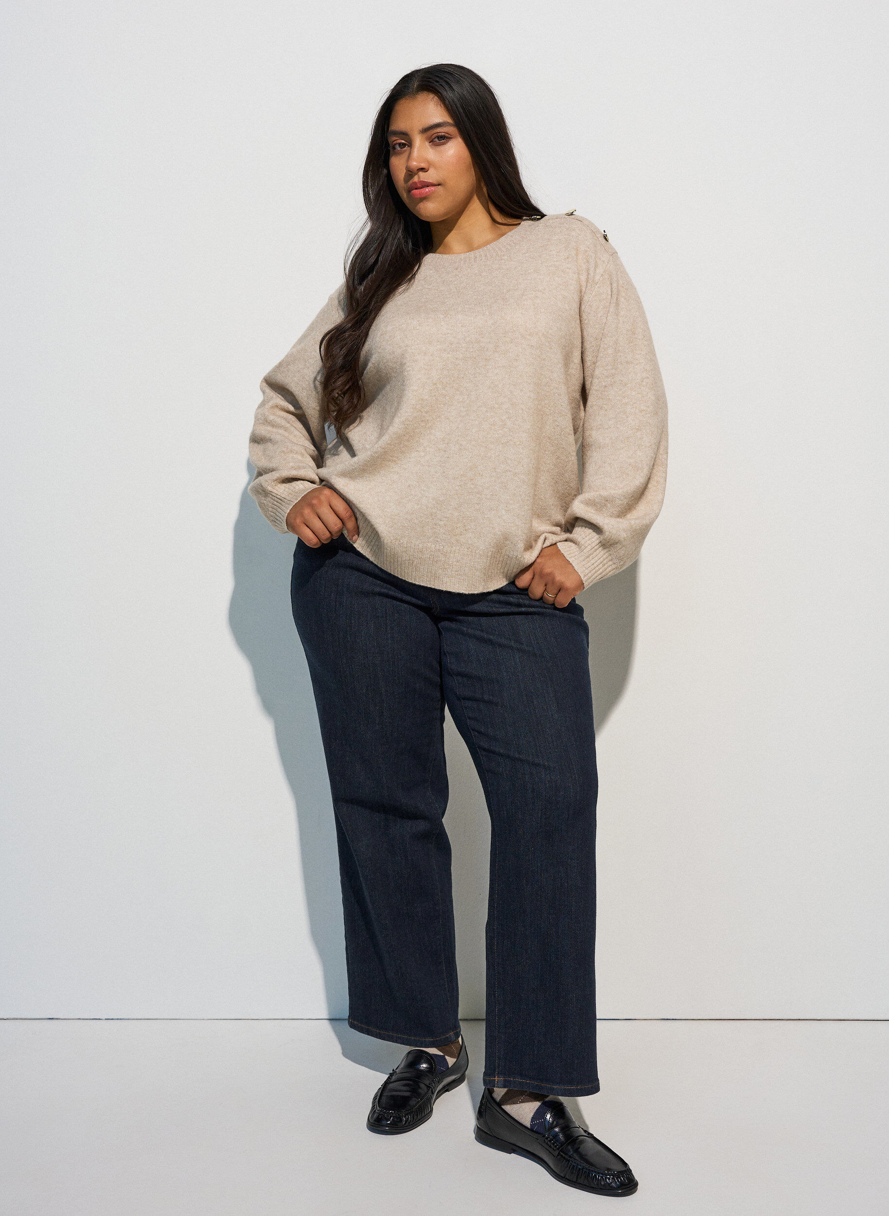 ZizziBreisel blouse met knoopdetail, Beige, Model image number 1