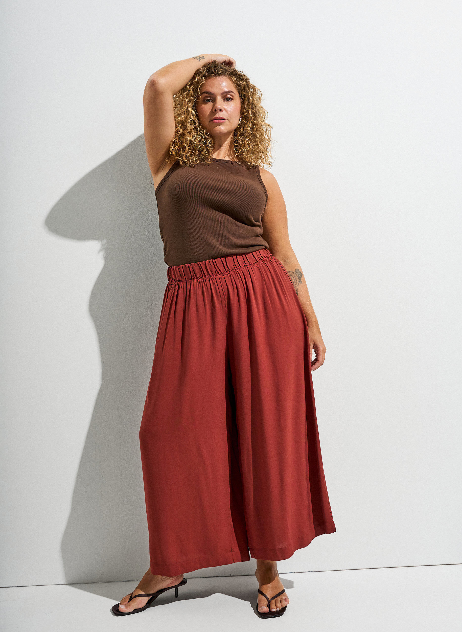 ZizziCulotte in viscose met een high waist en wijde pijpen, Rood, Image image number 0