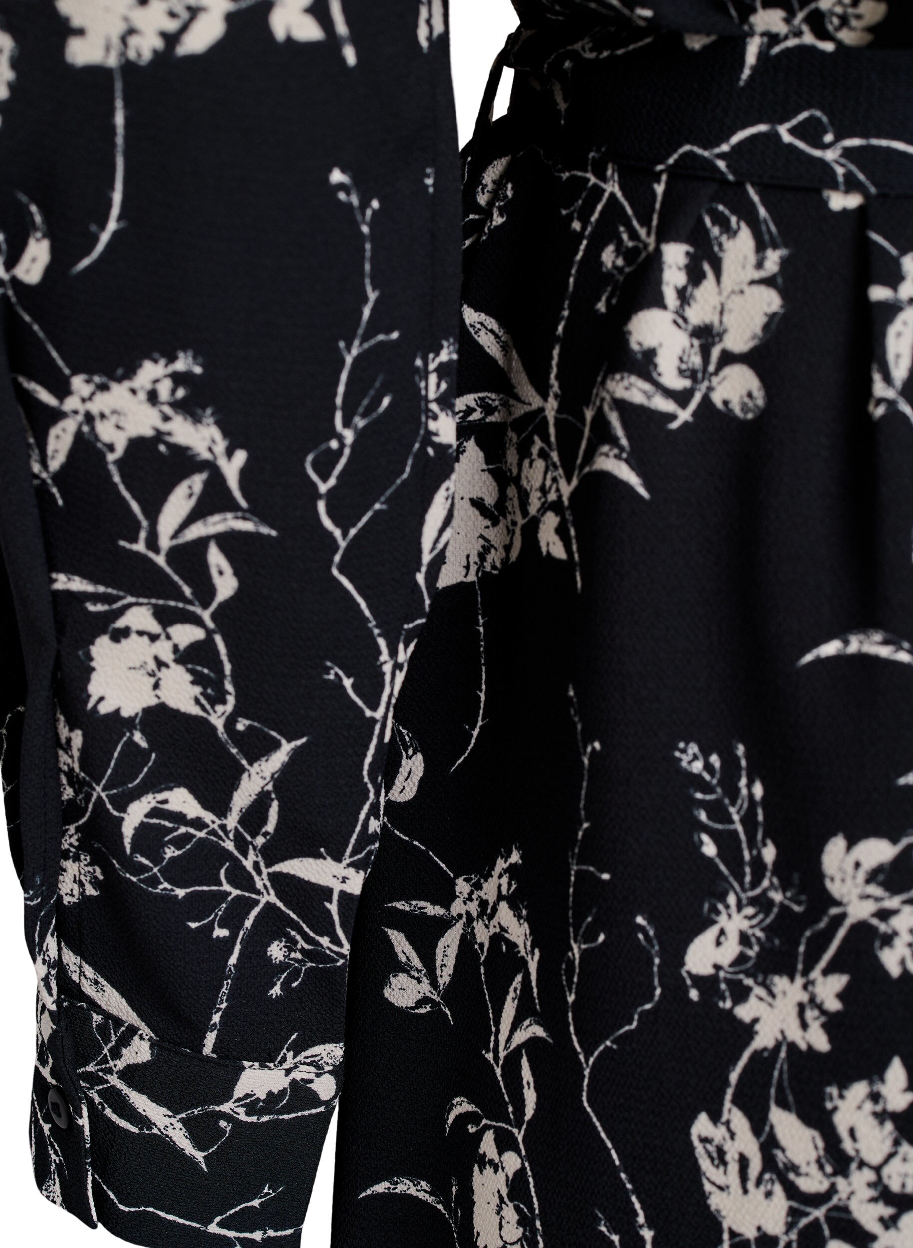 ZizziLang&auml;rmelige overhemdjurk met strikceintuur, Zwart, Packshot image number 3