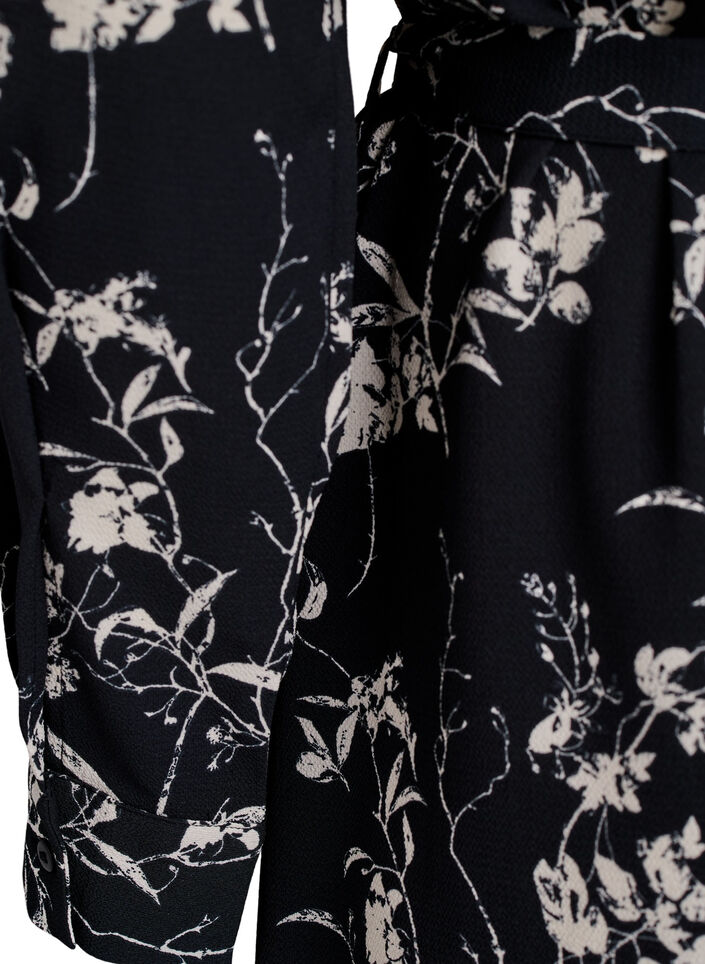 Langärmelige overhemdjurk met strikceintuur, Zwart, Packshot image number 3