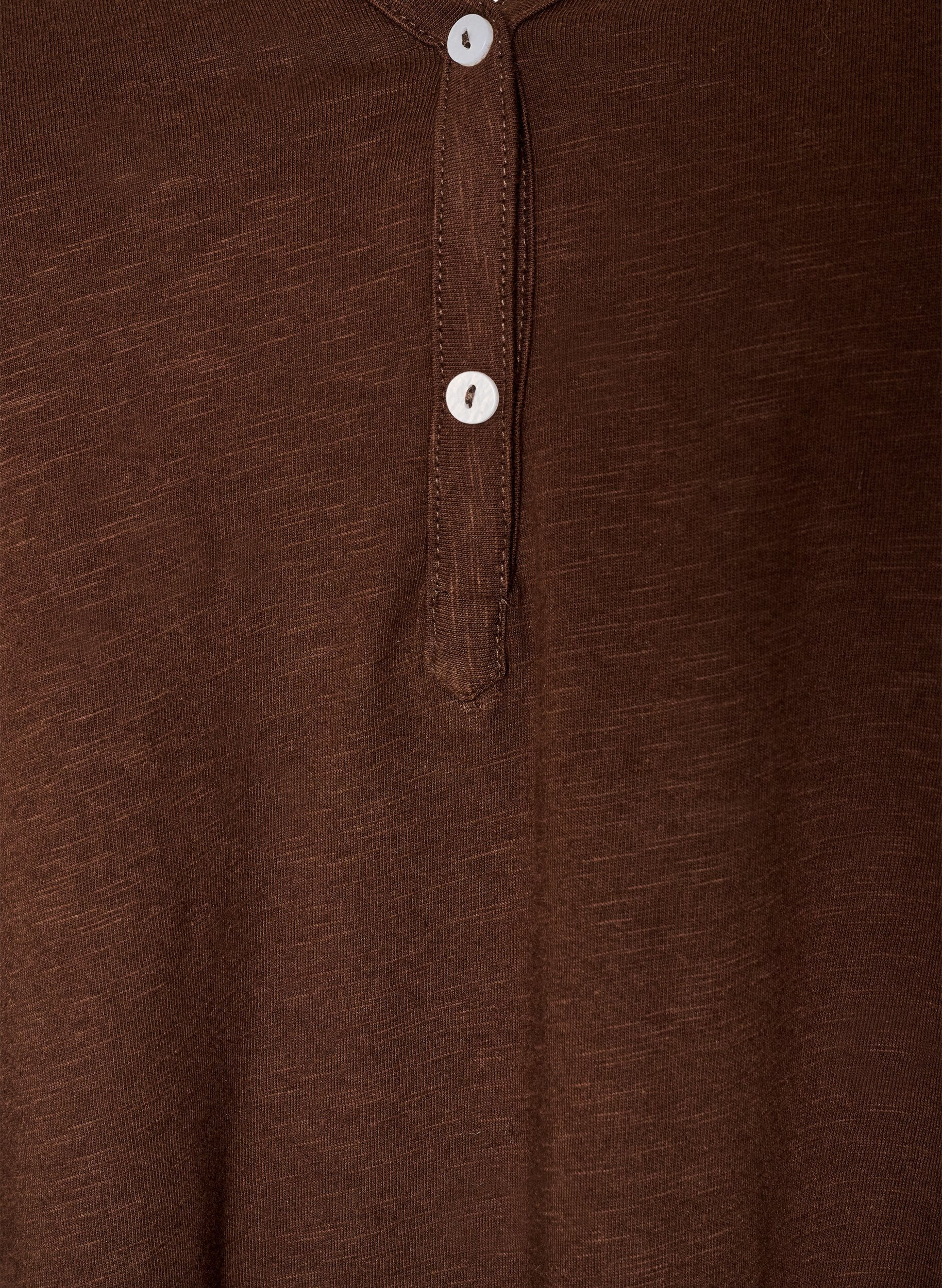 ZizziT-shirt met lange mouwen, V-hals en knopen, Bruin, Packshot image number 2