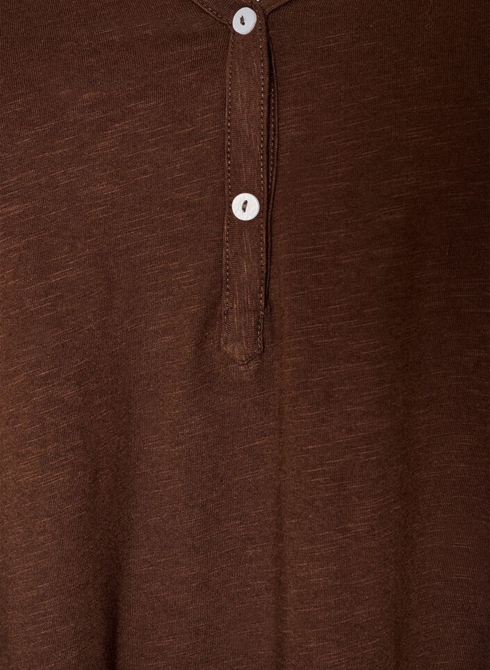 T-shirt met lange mouwen, V-hals en knopen, Bruin, Packshot image number 2