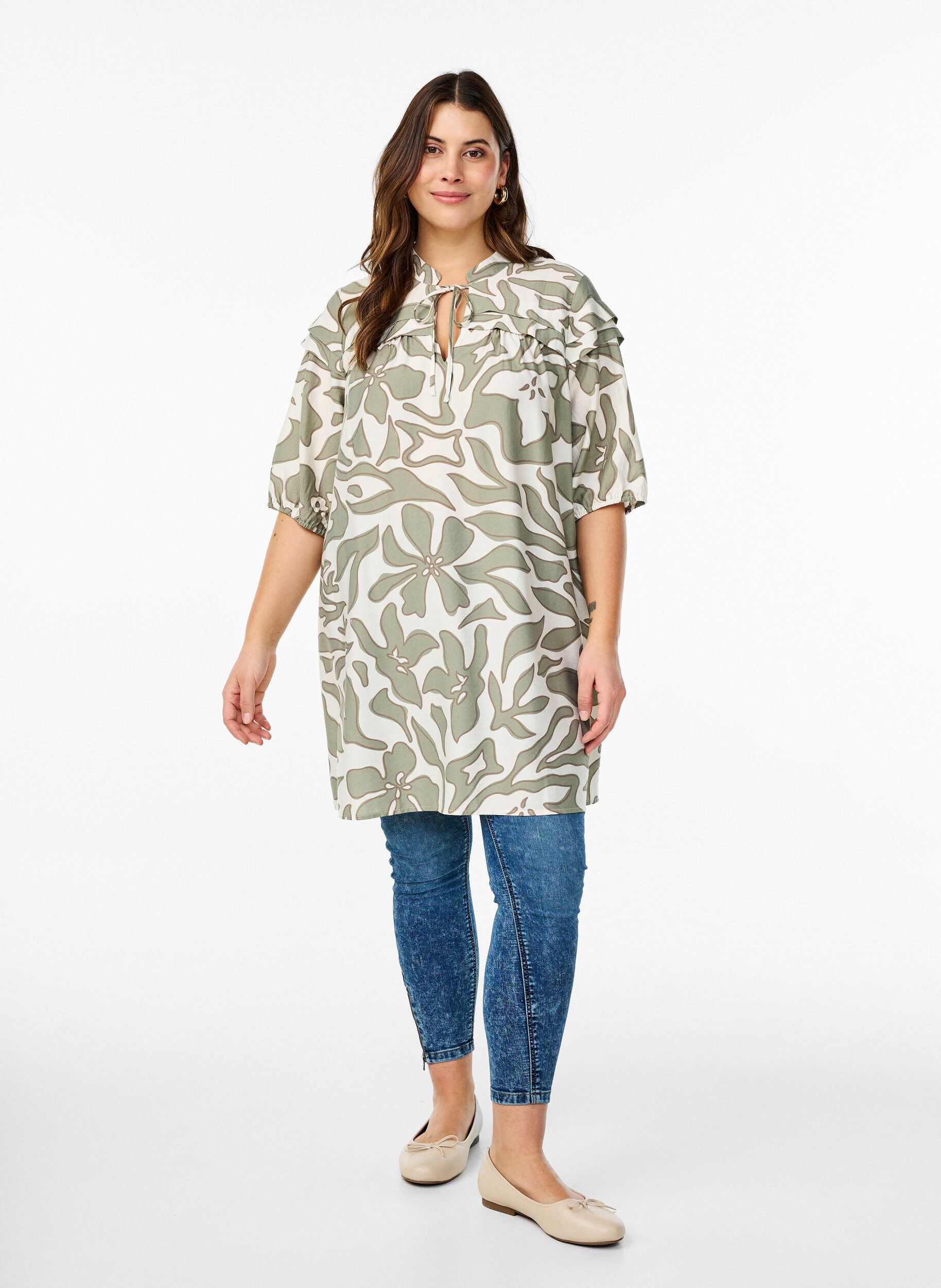 ZizziViscose tuniek met print, Oil Green Grap. AOP, Model image number 2