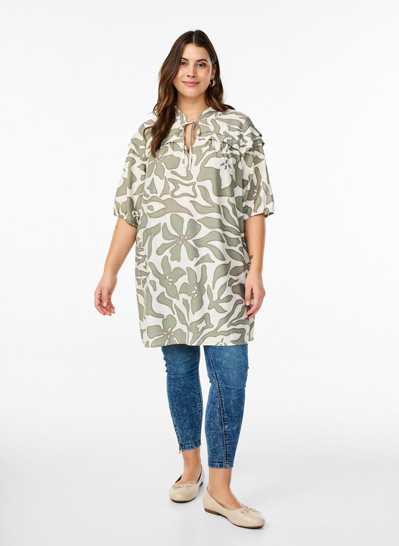 Viscose tuniek met print, Oil Green Grap. AOP, Model image number 2