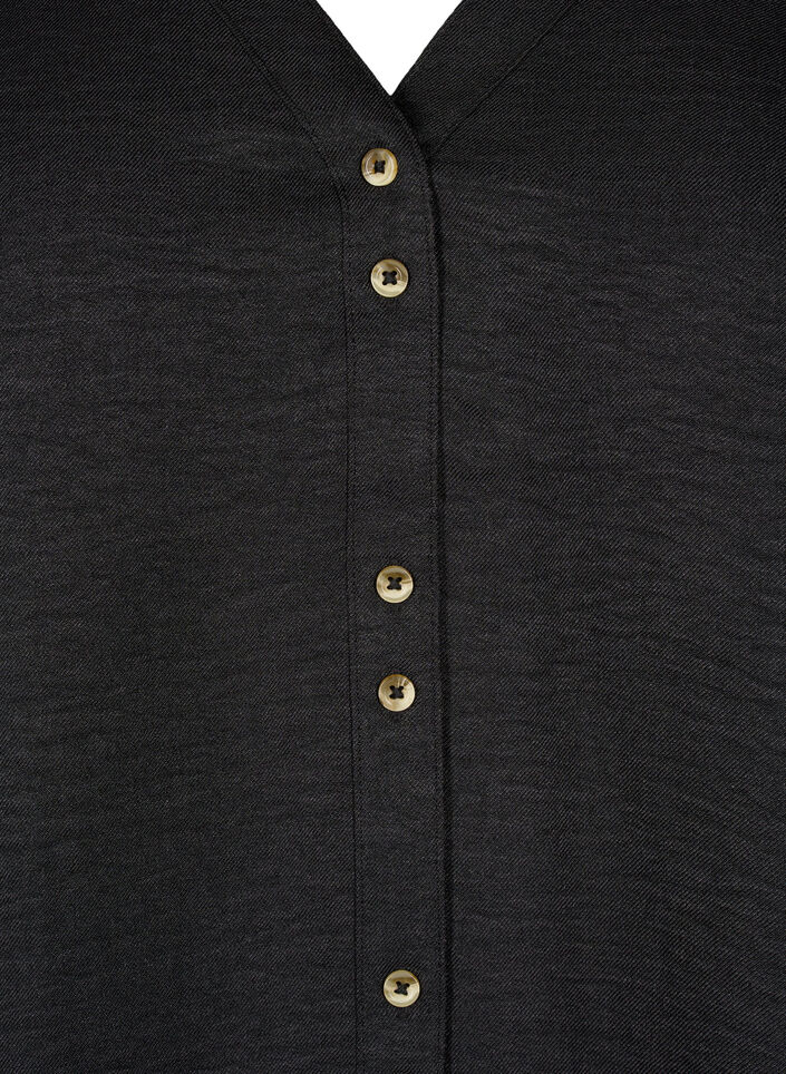 Chemisier &agrave; col en V et manches courtes, Noir, Packshot image number 2