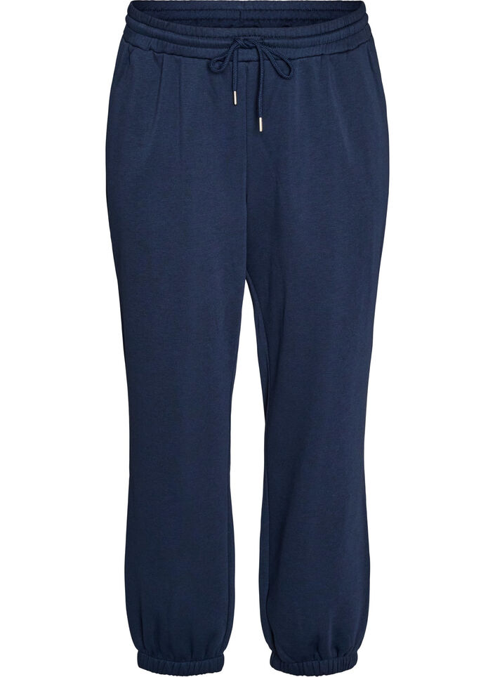 Sweatpants met hoge taille en trekkoord, Blauw, Packshot image number 0