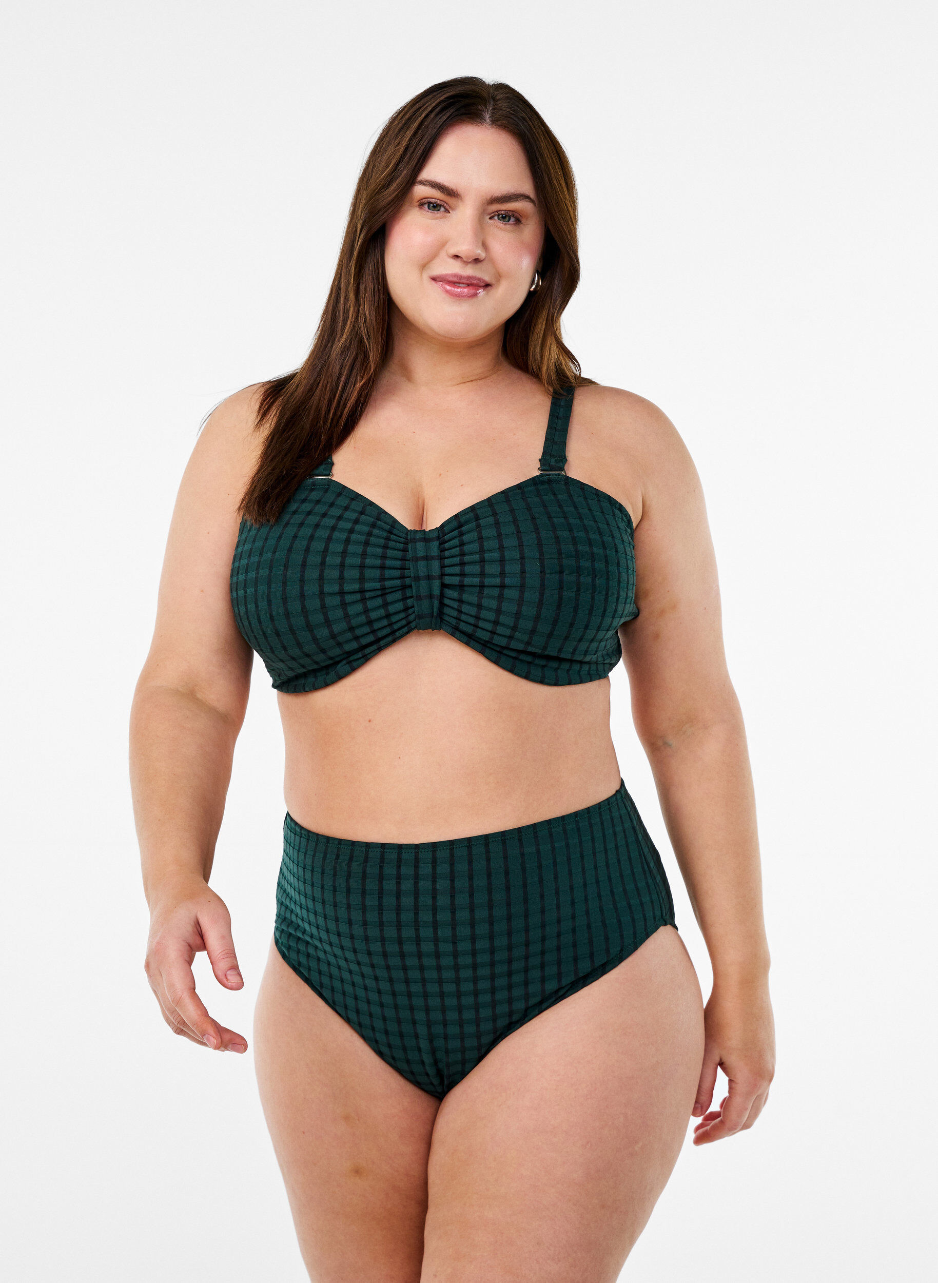 Geruite bikinibroekjes met een hoge taille en tai-snit, Groen, Model