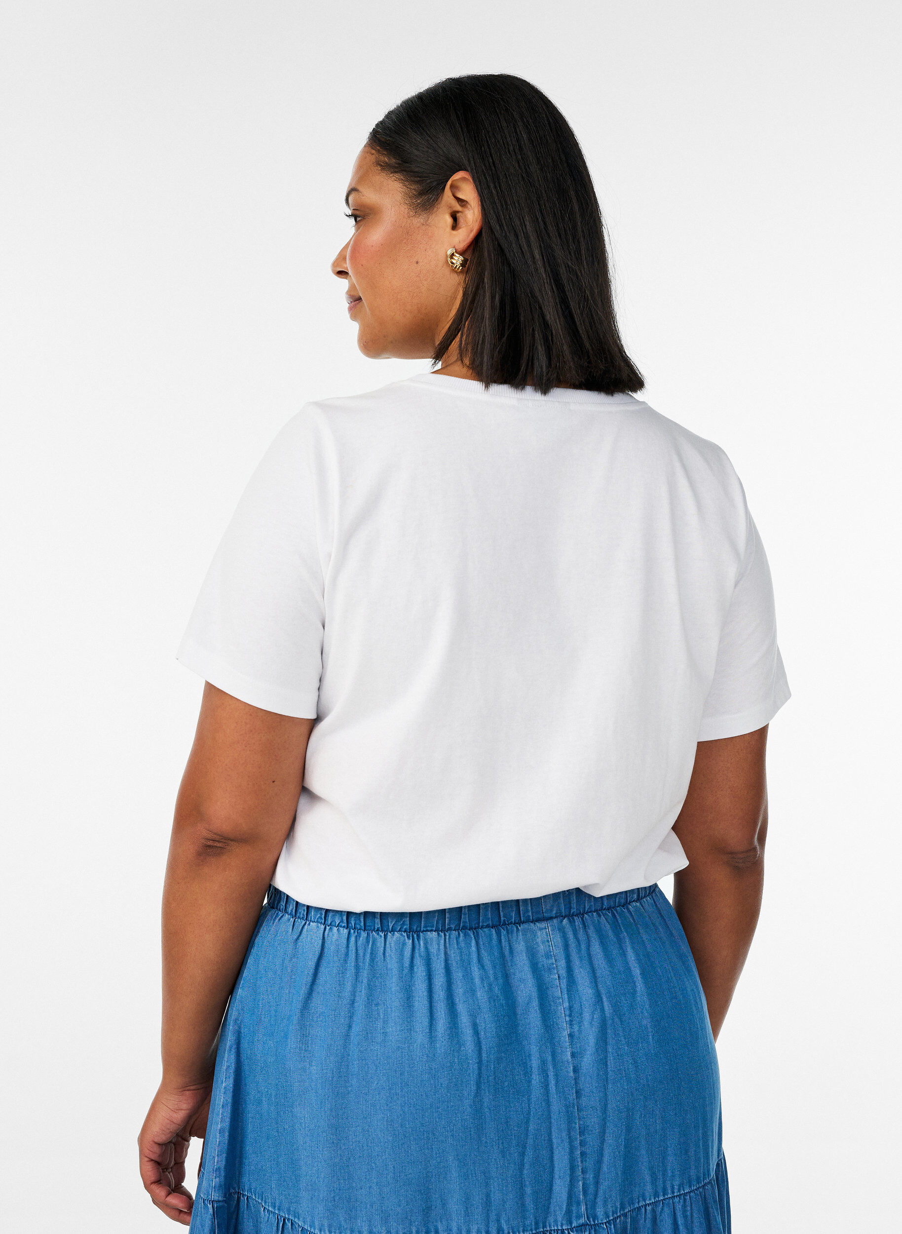 ZizziKatoenen T-shirt met print op de borst, Wit, Model image number 2