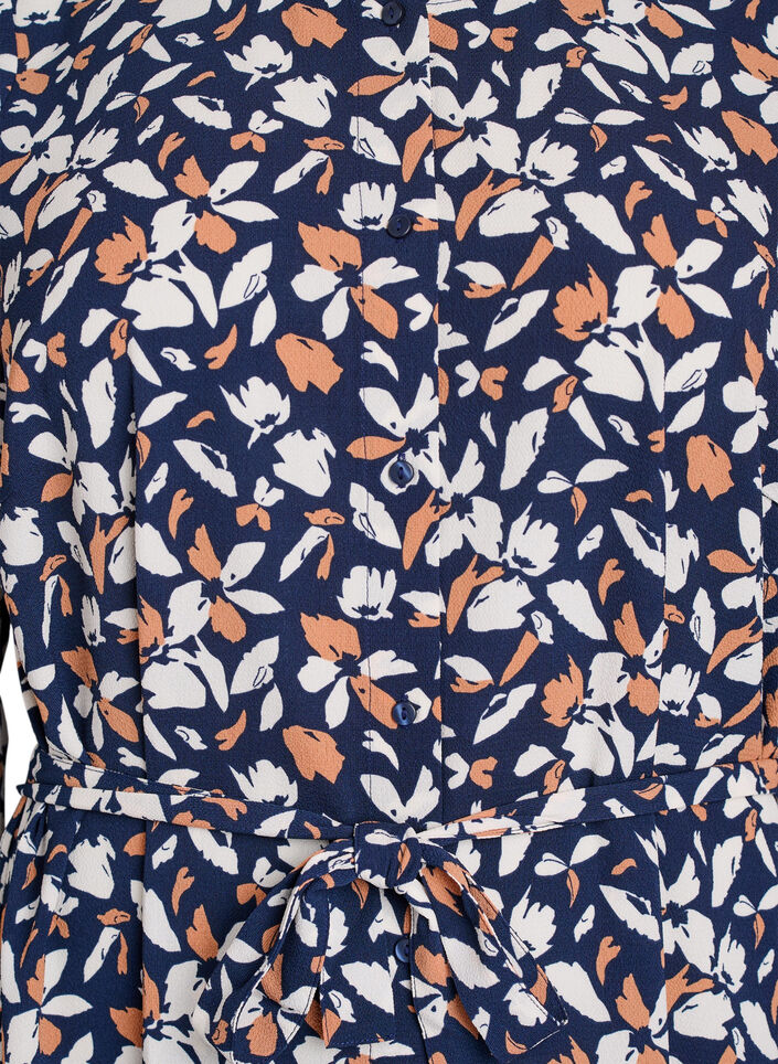 Langärmelige overhemdjurk met strikceintuur, Blauw, Packshot image number 2