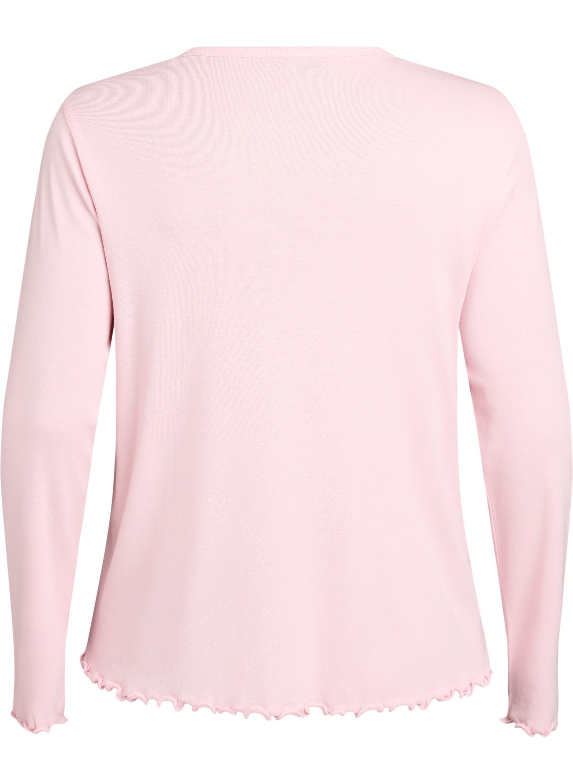 ZizziJersey blouse met knoopjes en golvende randen, Roze, Packshot image number 1