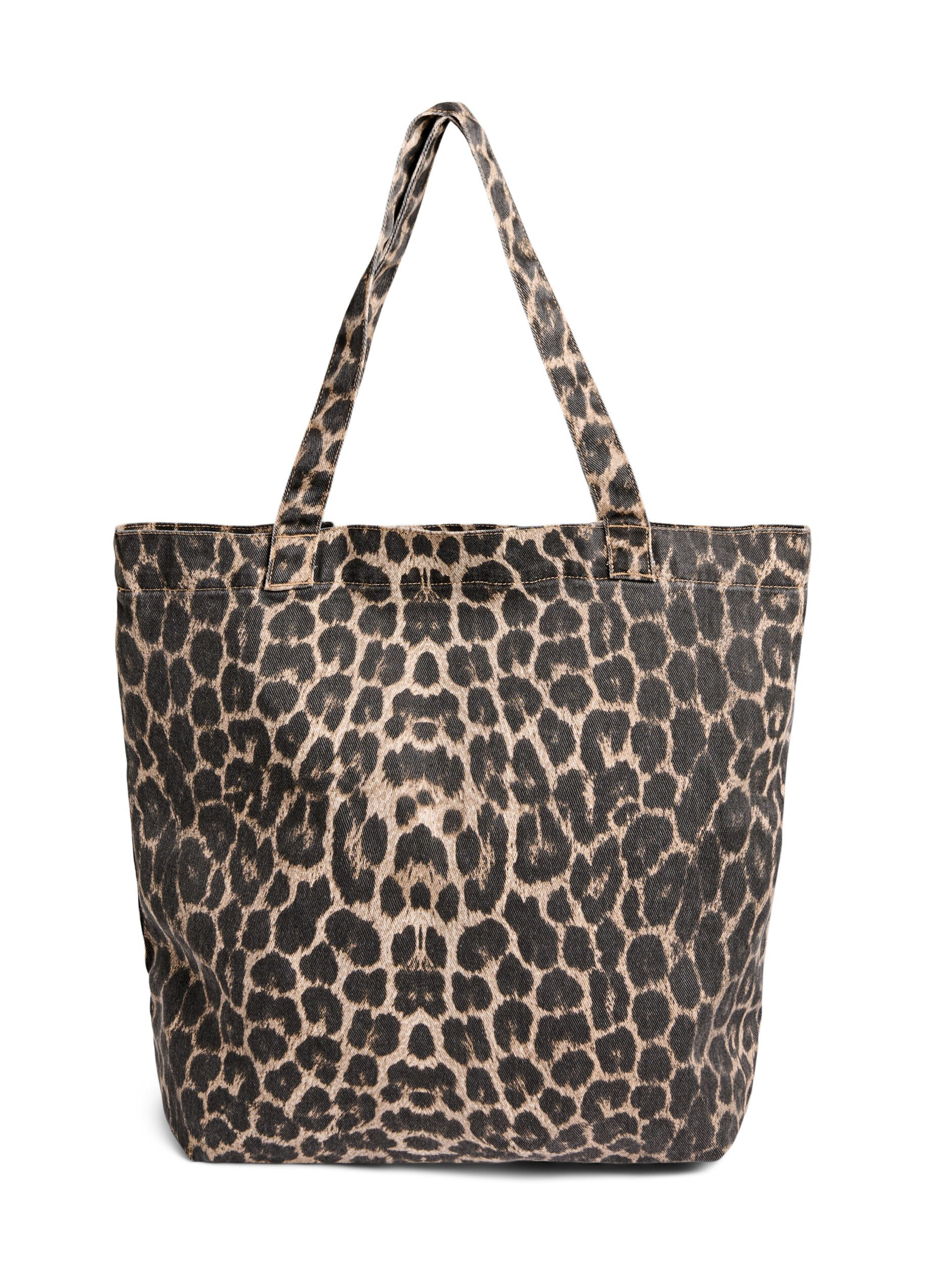 Denim shopper met luipaardprint
