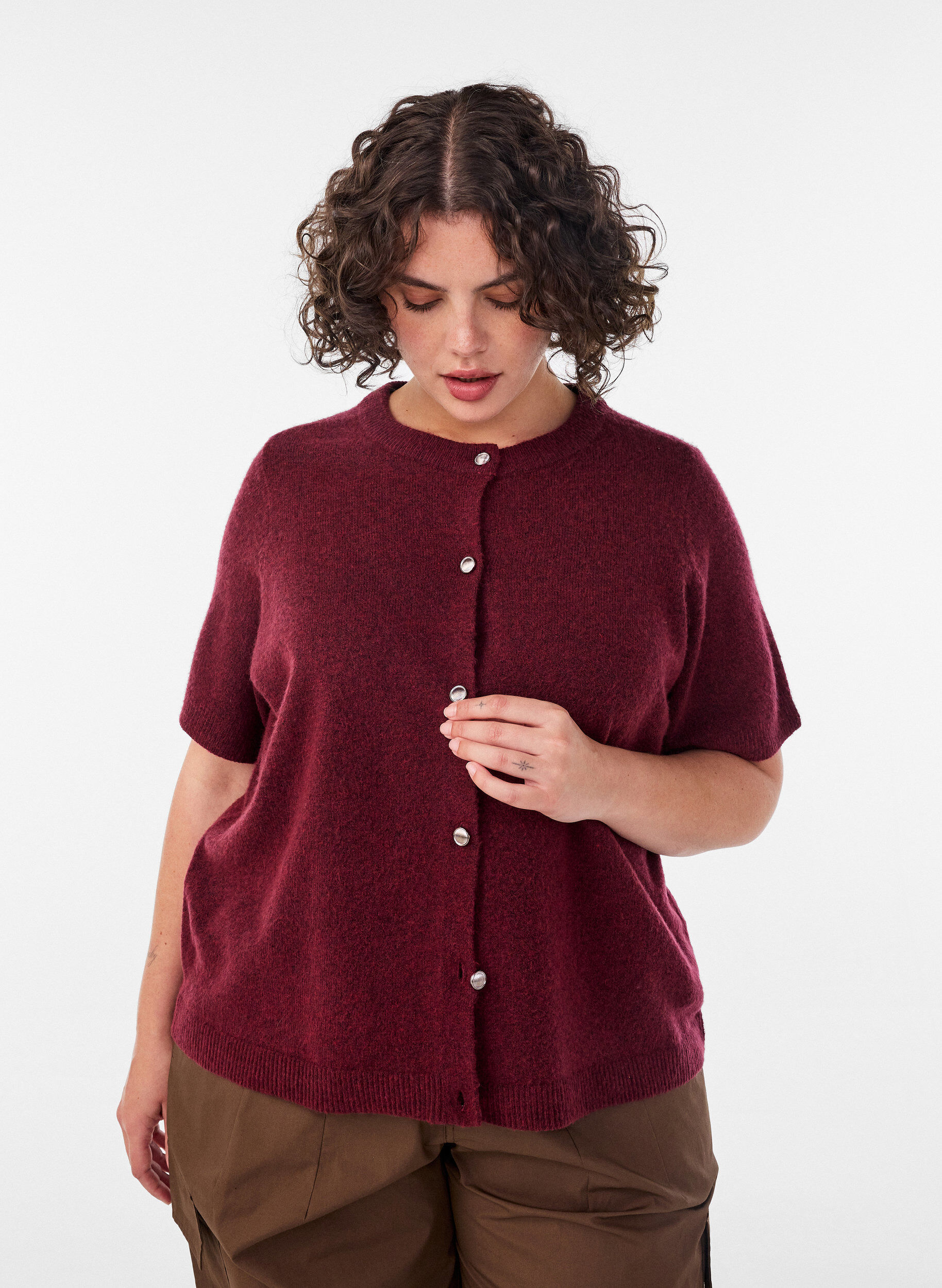 Gebreid vest met korte mouwen, Rood, Model
