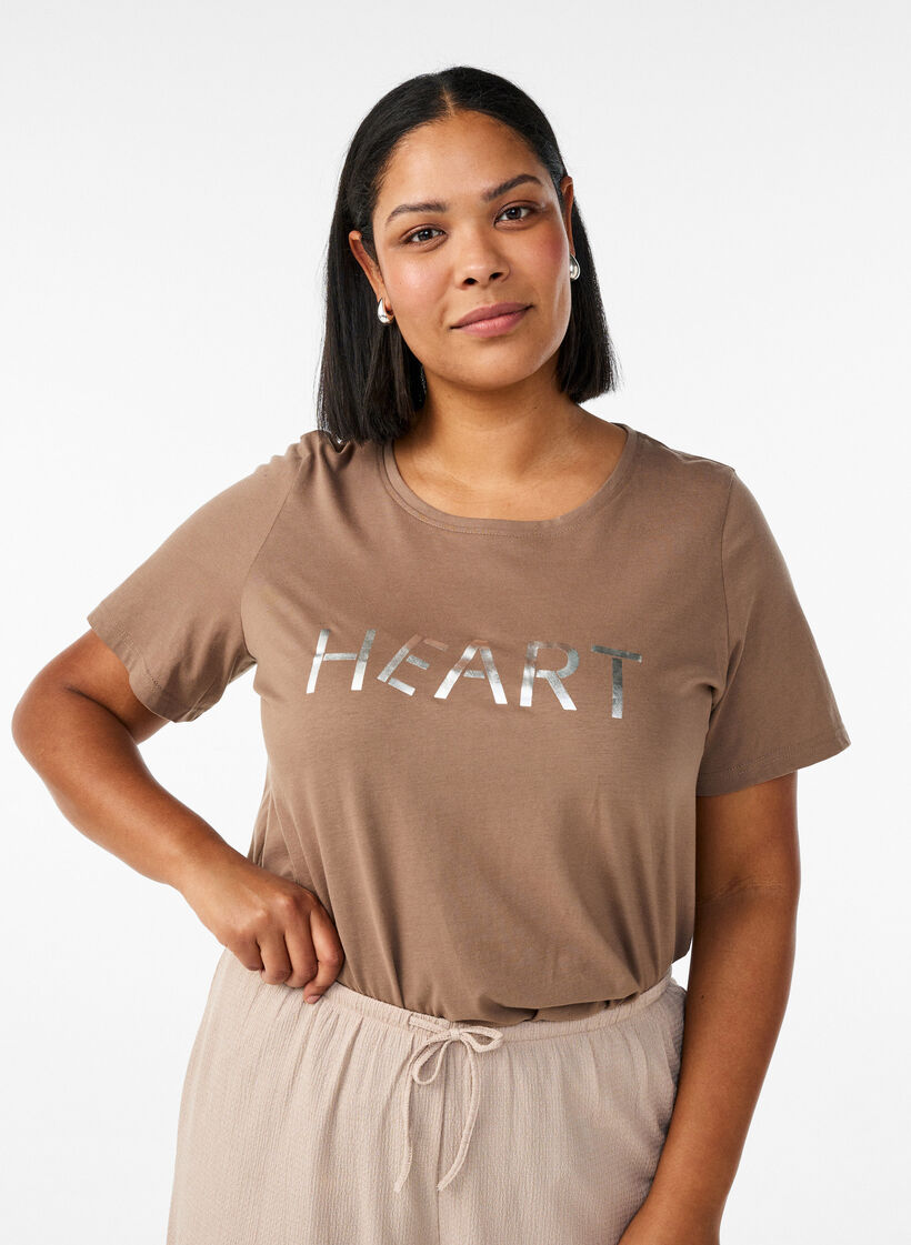 T-shirt met print, Bruin, Model image number 0