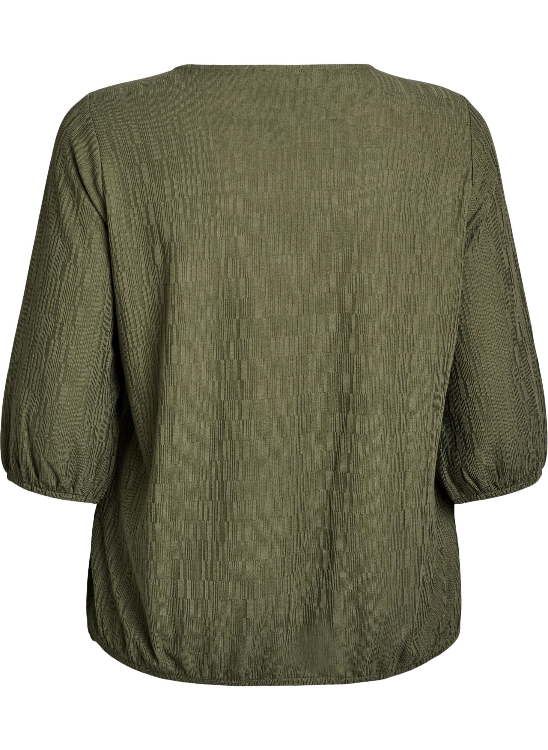 ZizziBlouse met textuur en 3/4 mouwen, Groen, Packshot image number 1