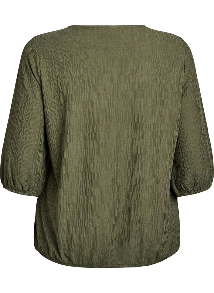 Blouse met textuur en 3/4 mouwen, Groen, Packshot image number 1