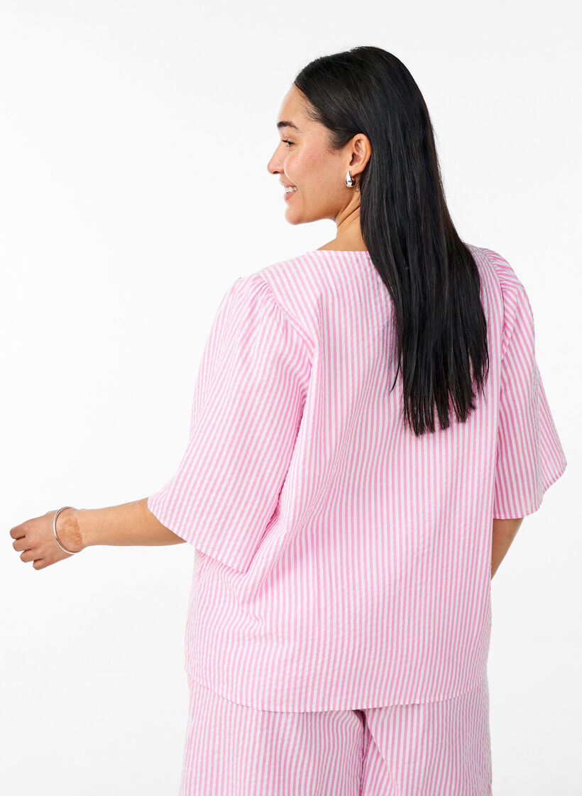 FLASH - Gestreepte blouse met strikken, Roze, Model image number 2