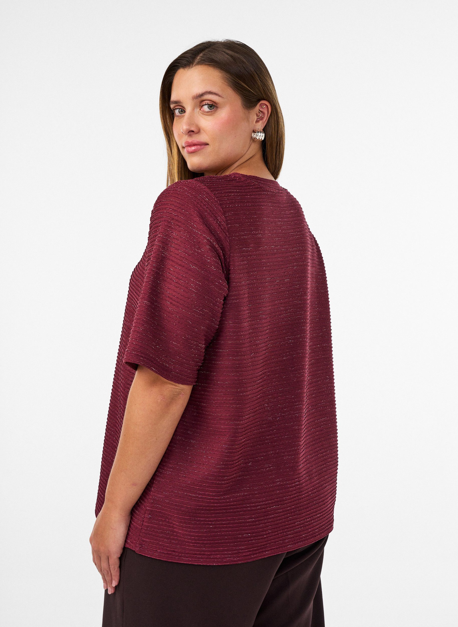 ZizziBlouse met structuur en glitter, Rood, Model image number 2