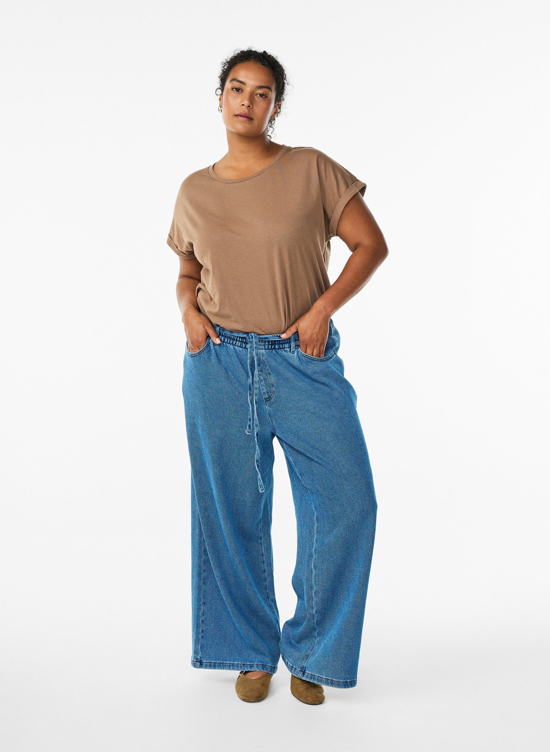 ZizziT-shirt met korte mouwen in een katoenmix, Bruin, Model image number 1