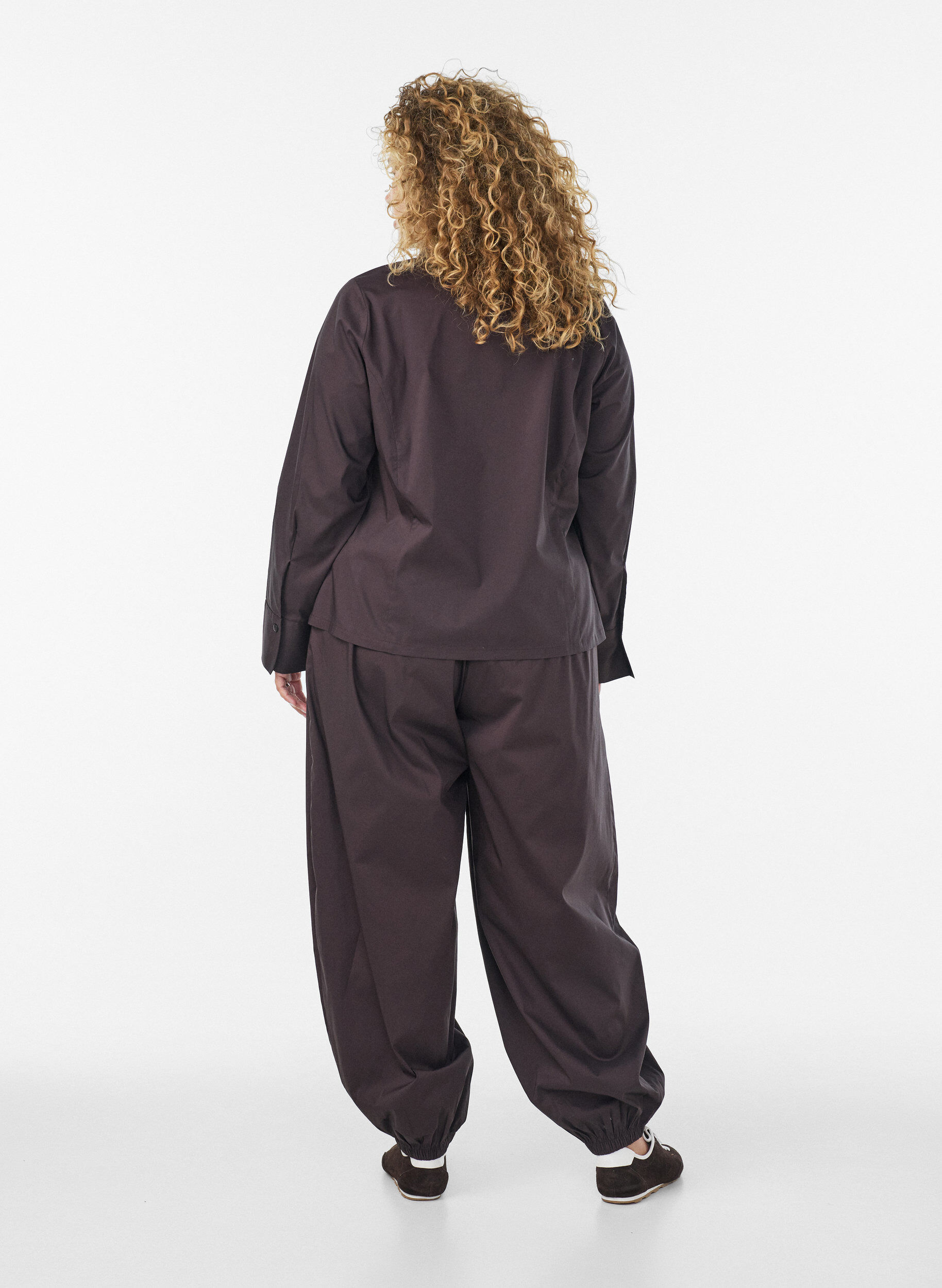 ZizziKort overhemd met tweewegrits, Bruin, Model image number 2