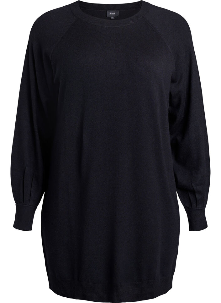 Korte gebreide jurk met raglanmouwen, Zwart, Packshot image number 0