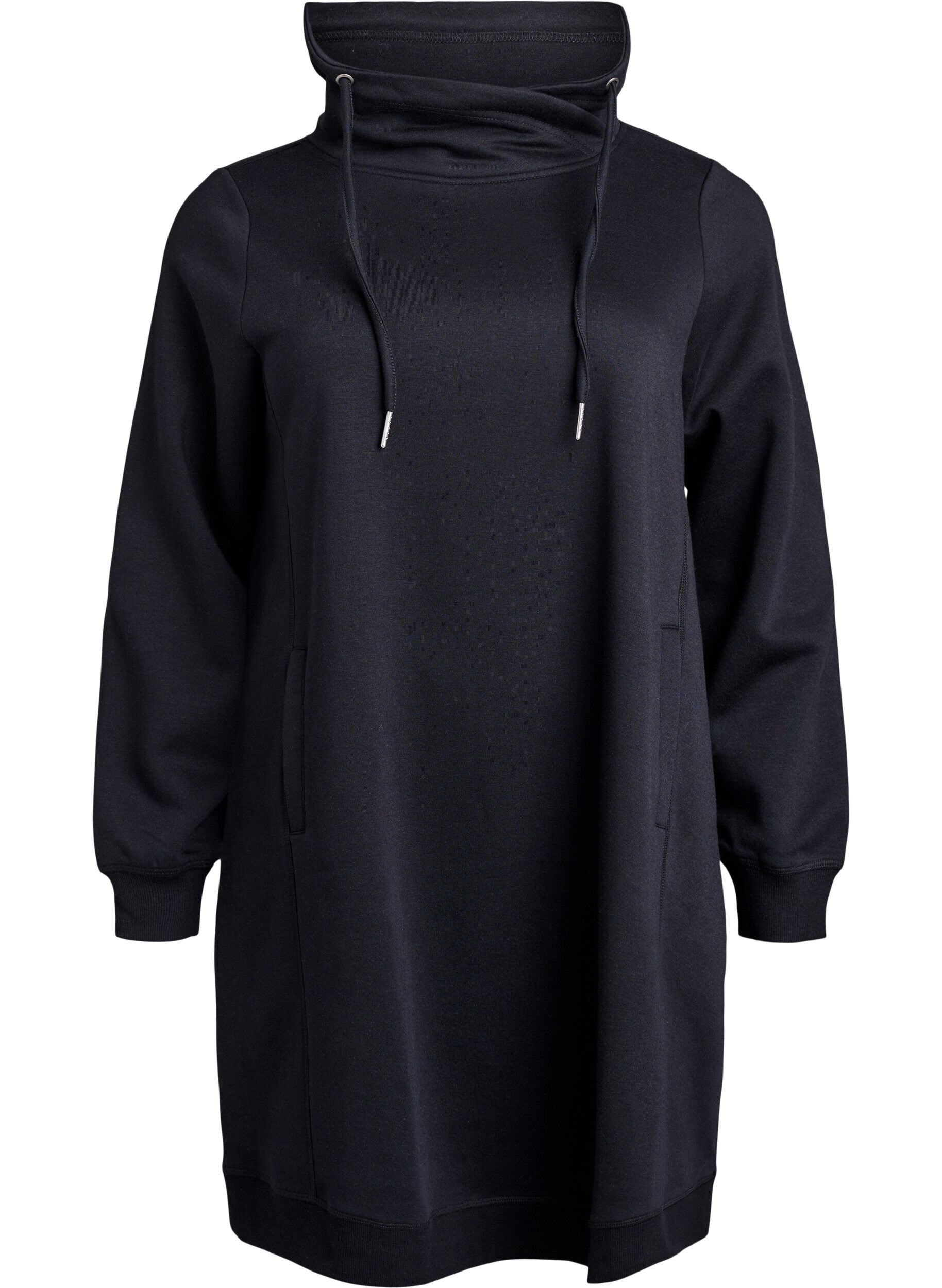 FLASH - Kort sweatshirt jurk met hoge kraag en zakken