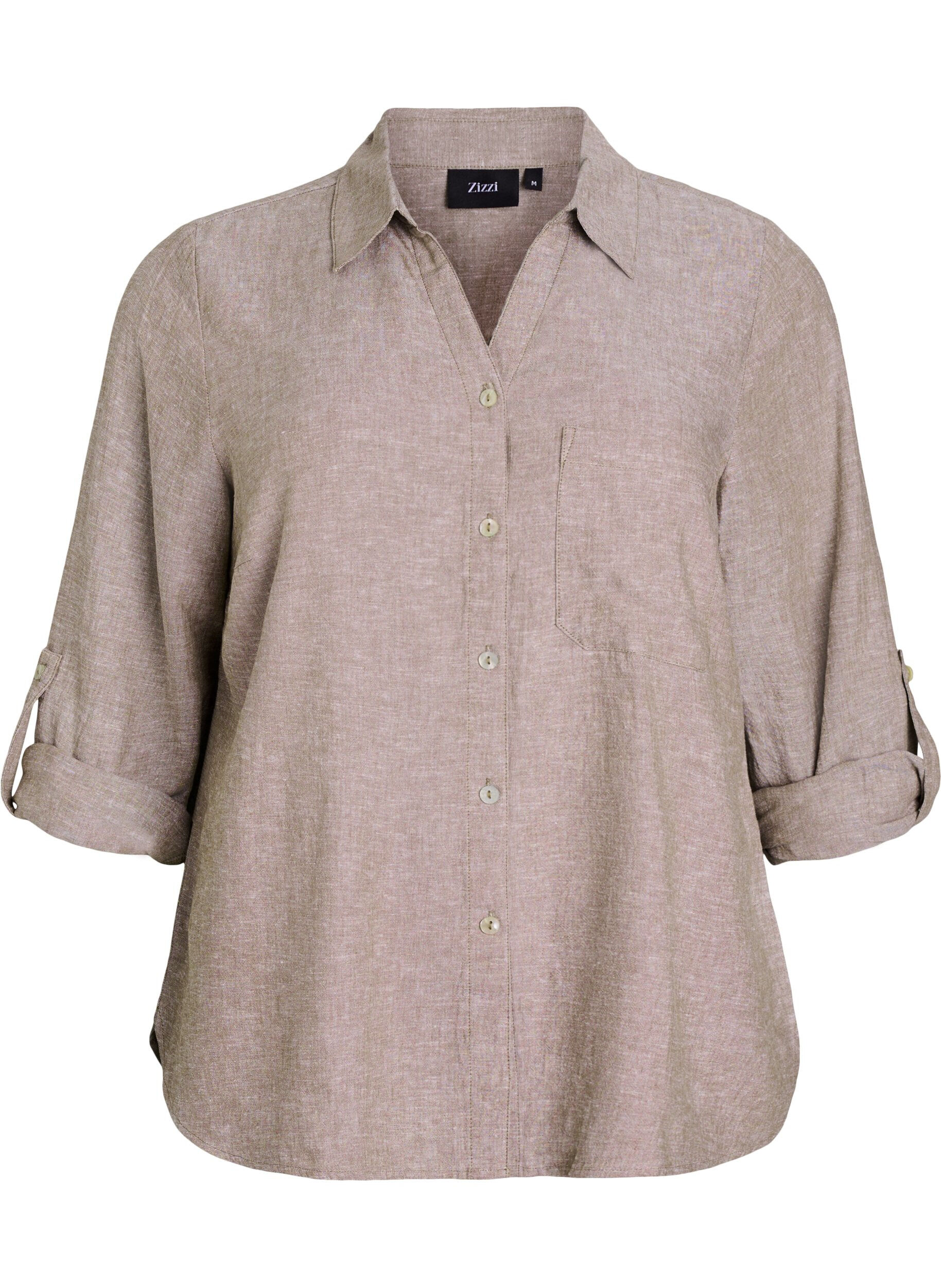ZizziLinnen en viscose shirt met 3/4 mouwen, Bruin, Packshot image number 0