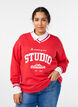 Sweatshirt met V-hals en tekstprint, Rood, Model image number 0