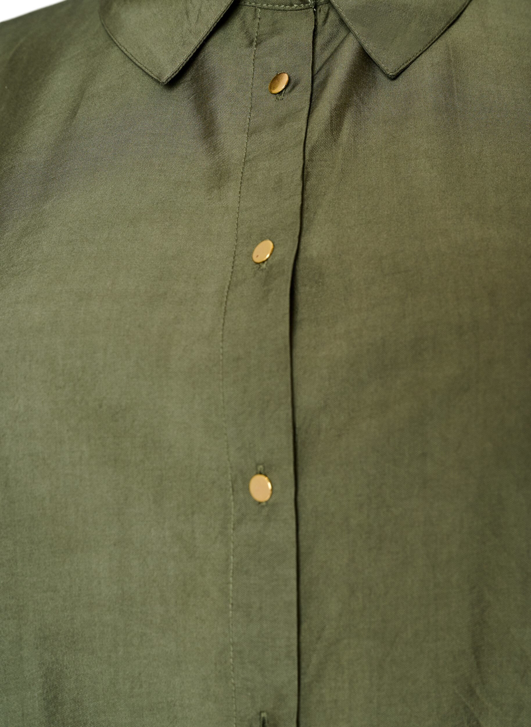 ZizziViscose shirt met gouden knopen, Groen, Packshot image number 2