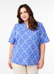 Blouse met korte mouwen en geborduurd patroon, Blauw, Model image number 0