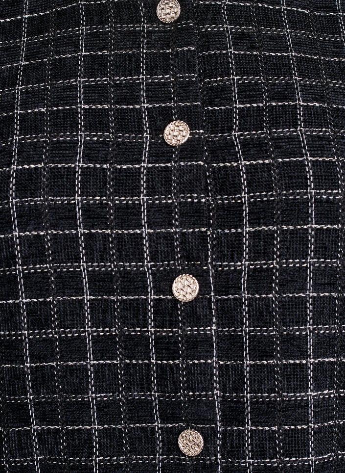 Korte bouclé blazer met ruitjes en ronde hals, Black w. Check, Packshot