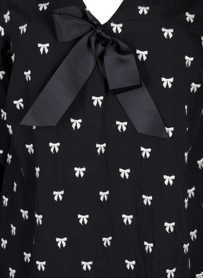 Blouse met strikjes en 3/4 mouwen, Black White Bow, Packshot image number 2