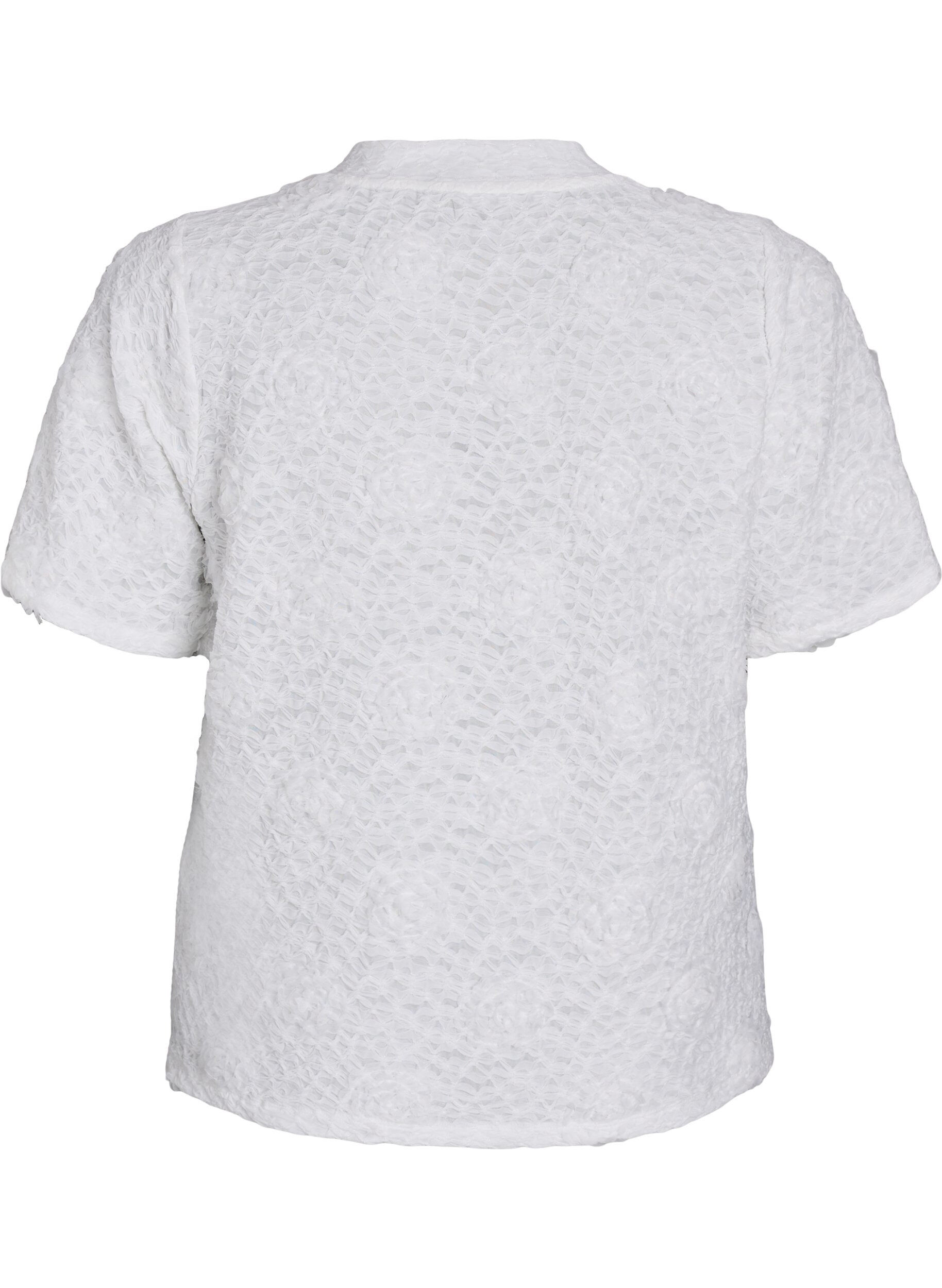 ZizziBlouse met 3D-bloemen en korte mouwen, Wit, Packshot image number 1