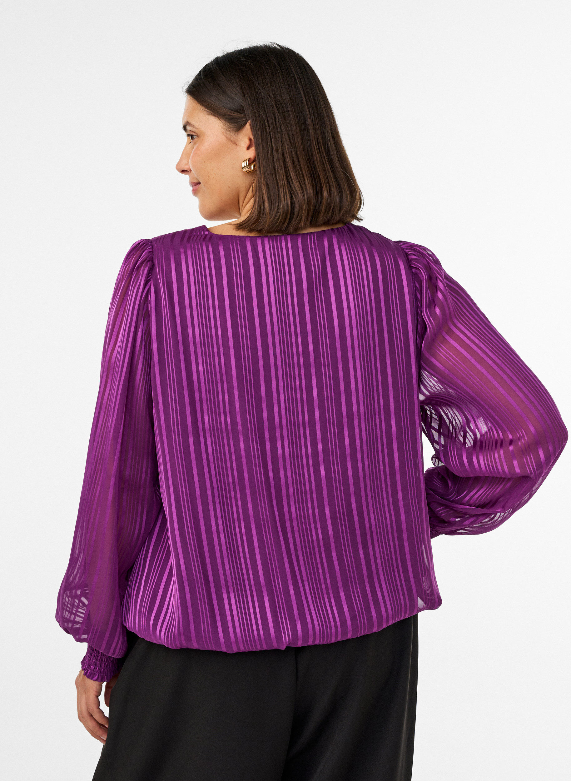 ZizziGestreepte blouse met ballonvorm, Paars, Model image number 2