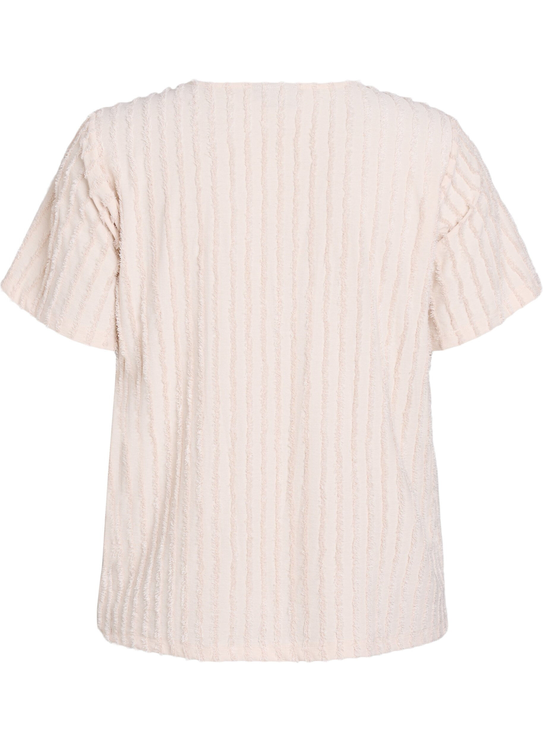 ZizziBlouse met korte mouwen en strepentextuur, Beige, Packshot image number 1